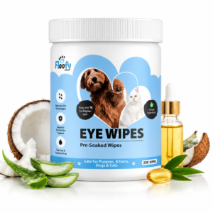 Floofy Paws Dog Eye Wipes & Cat Eye Wipes – 200 Pre-Soaked Pet Eye Cleaning Wipes with Aloe Vera, Coconut Extract & Vitamin E – Removes Tear Stains, Eye Discharge & Dirt – Gentle Daily Eye Care for Dogs, Cats, Puppies & Kittens